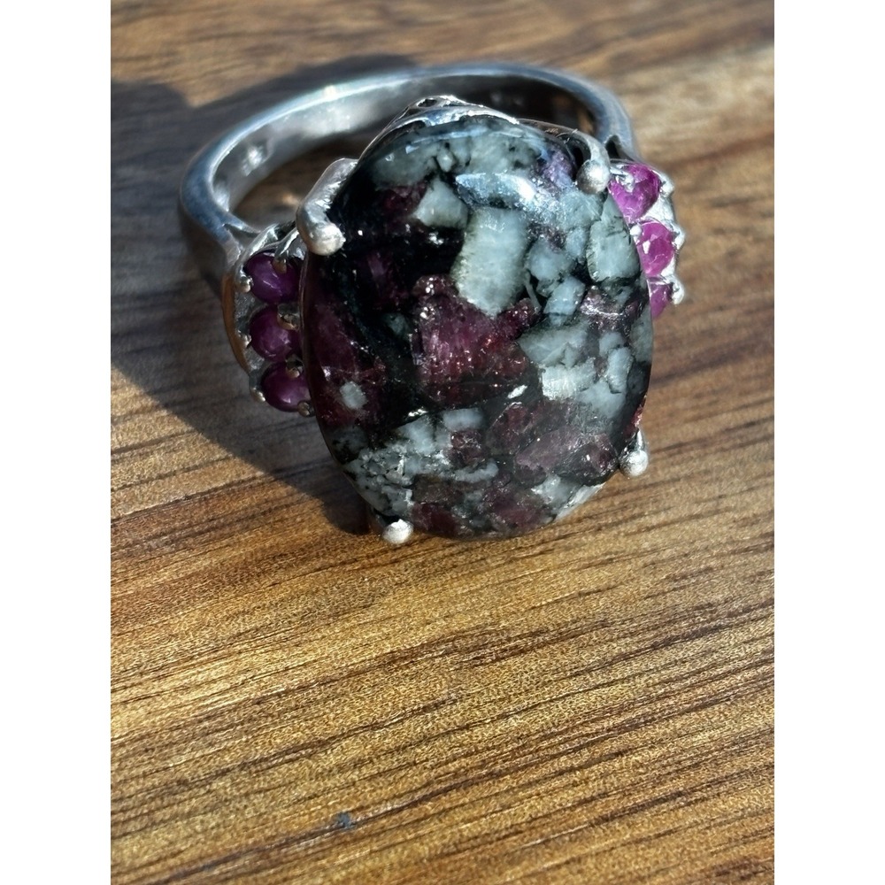 RUBY IN ZOISITE NATURAL GEMSTONE WITH RUBIES 925 STERLING SILVER RING SIZE 8